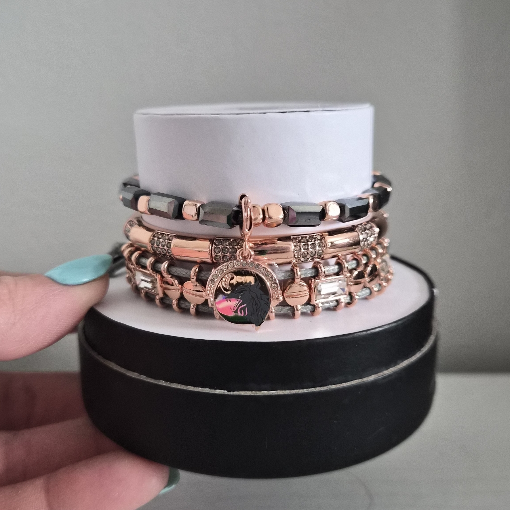 Chic Rose Gold And Black Charm Bracelet